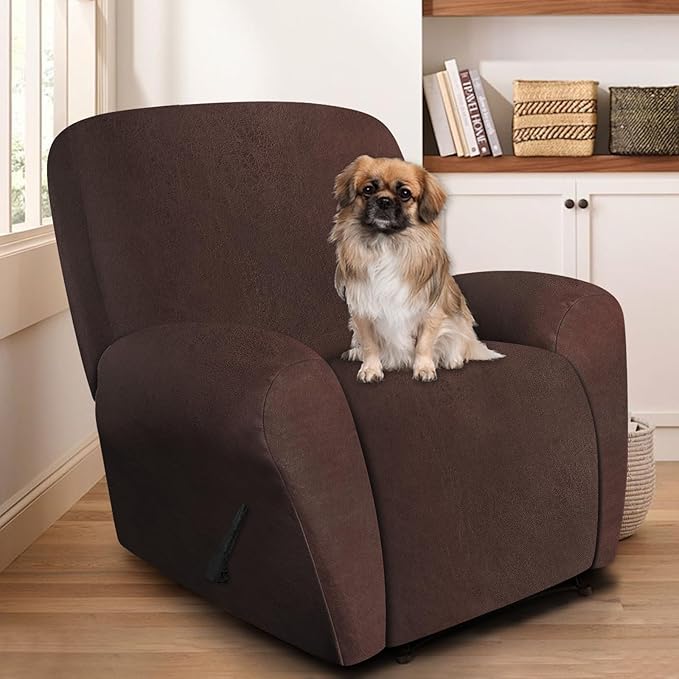 ANARACHON Leather Look Recliner Chair Covers, 4 Pieces Recliner Covers Non Slip