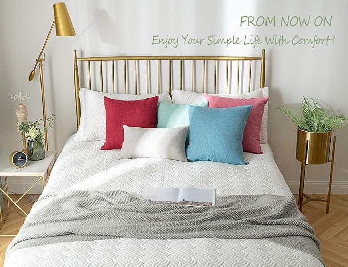 Stellhome Burlap Rectangle Throw Pillow Covers Solid Farmhouse Linen Pillowcase