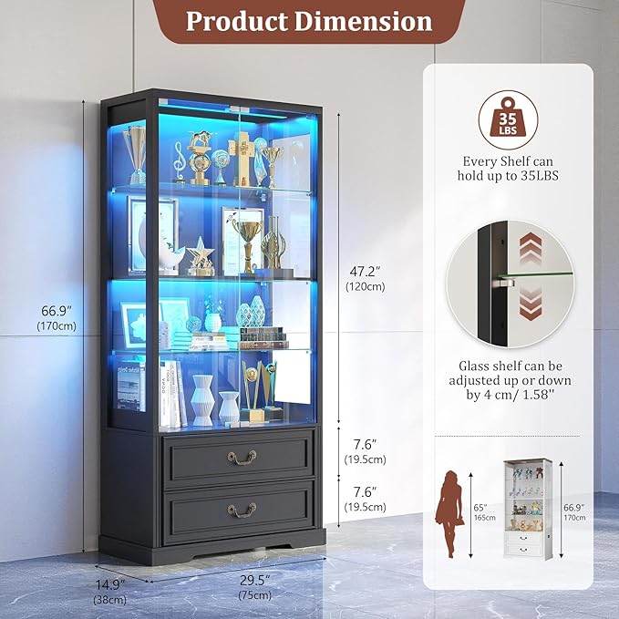 TAGELIER 67" Tall Display Cabinet