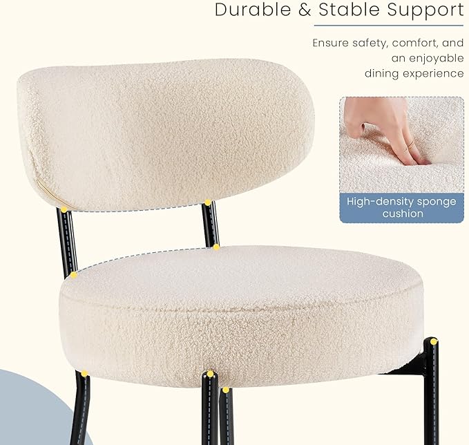 DUMOS Dining Chairs Set of 2, Mid Century Modern Chair Round Upholstered Curved