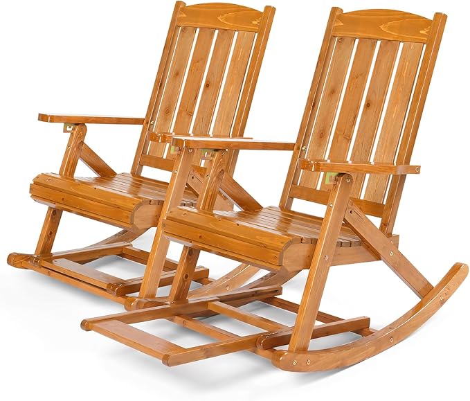 VINGLI Wooden Porch Rocking Chair, Heavy Duty Outdoor Rocking Chair