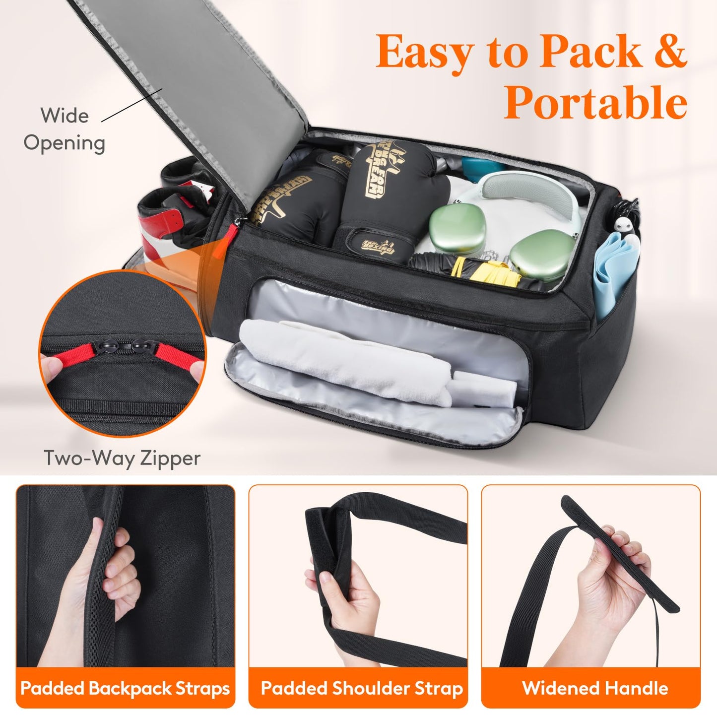 Lifewit Gym Bag for Men & Women with Shoe Compartment, 40L Carry On Duffle Bag for Travel, 3 In 1 Waterproof Weekender Workout Overnight Sports Backpack with Dry and Wet Seperation, Black