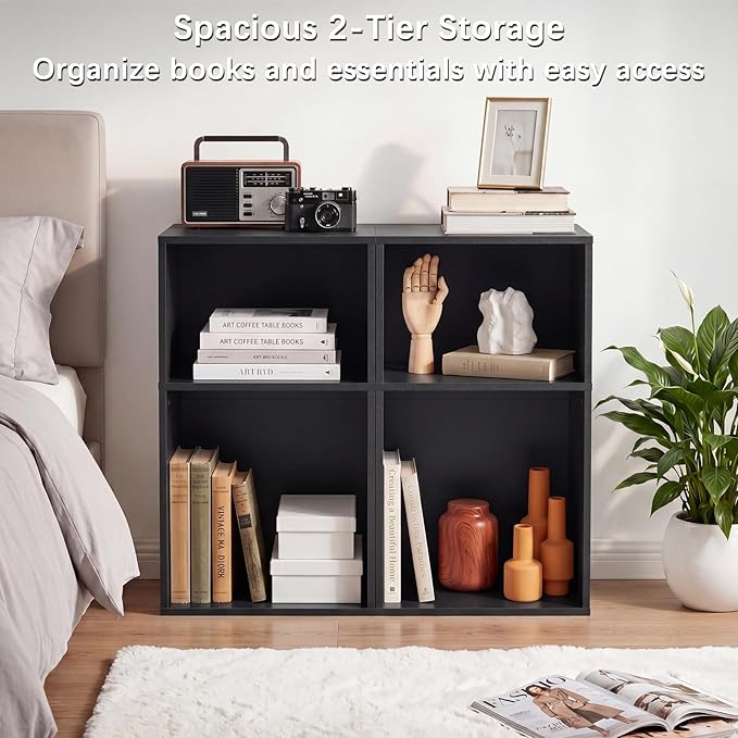 YAHARBO 2 Cube Bookshelf, Horizontal Book Shelf, Small Cubby Bookcase