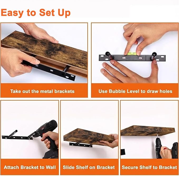 Fixwal Floating Shelves for Wall, 15.7" Wood Wall Mounted Shelves for Living