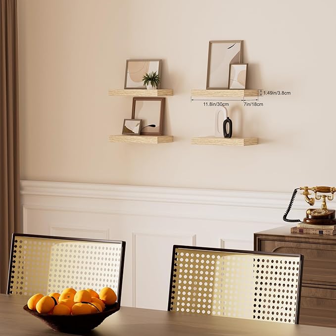 Oak Floating Shelves for Wall, Kitchen & Living Room Decor Display, for Plants