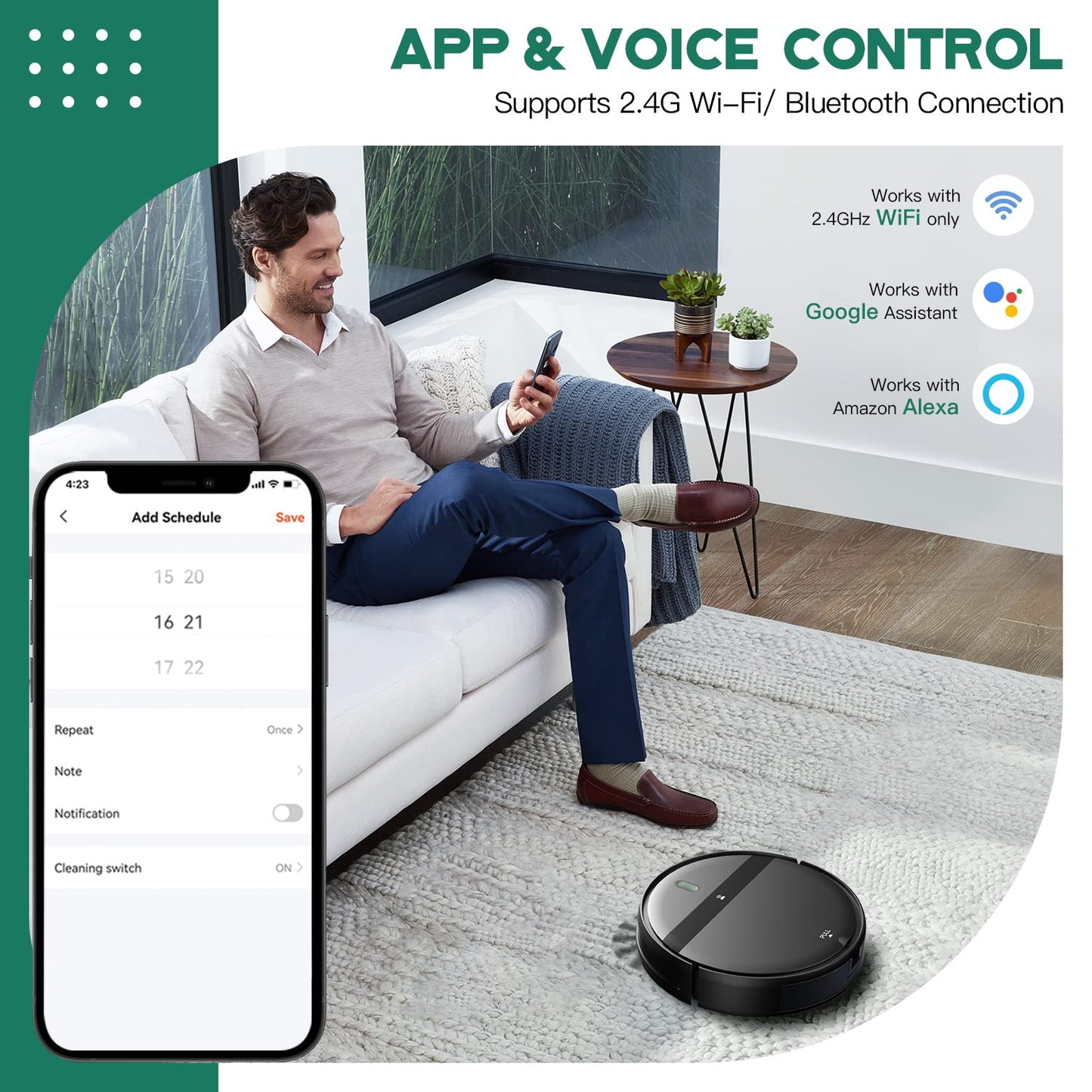 Kilgone Robot Vacuum and Mop Combo - WiFi/Alexa/App, Robotic Vacuum Cleaner, Ultra-Slim & Quiet, Tangle-Free, Auto Recharge, Multi-Surface Cleaning, Cleans Carpets, Hard Floors & Pet Hair Efficiently