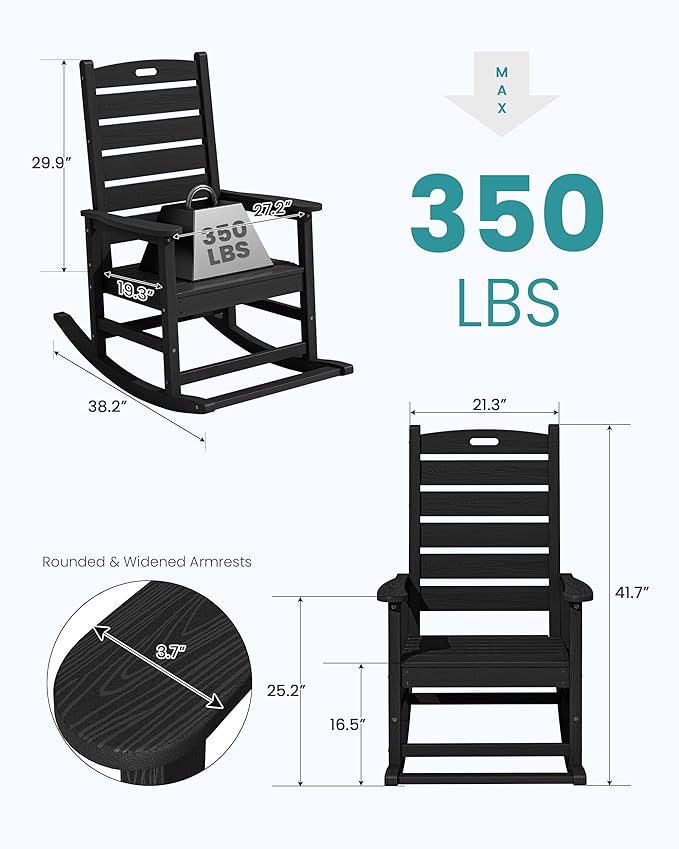 SERWALL Outdoor Rocking Chair Set of 2, Oversized Rocking Chair