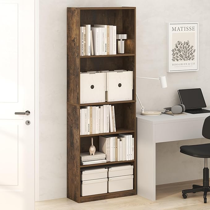 Furinno Jaya Book Shelf, 5-Tier Tall Book Shelf, Bookcase