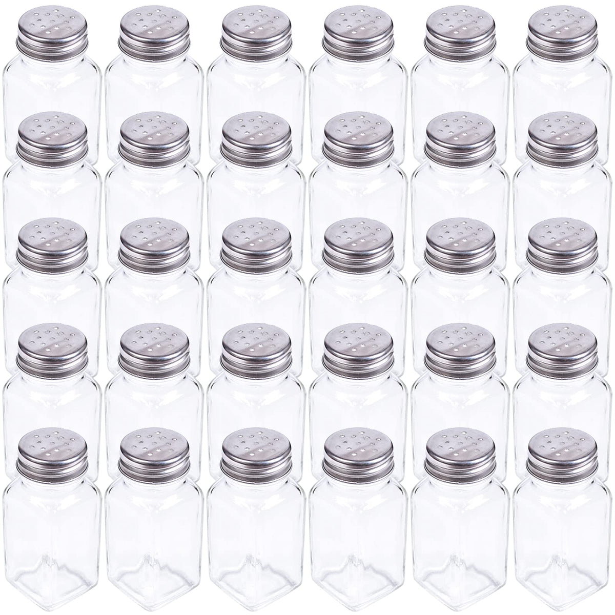 Tebery 30 Pack Glass Salt and Pepper Shaker Set with Stainless Steel Mushroom Top, 2.7oz Spice bottle for Kitchen, Restaurants and Catering, Classic Design