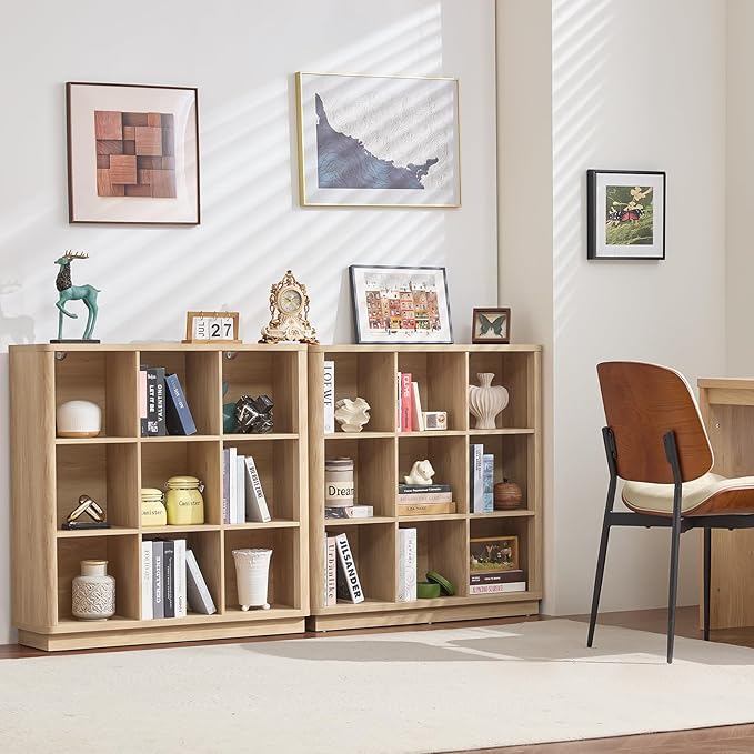 Joaxswe 9 Cube Storage Book Shelf, Modern Floor Standing 3-Tier Cubby Bookcase