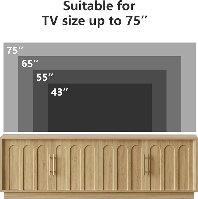 FORTUNETEC TV Stand for 75 Inch TV, Mid Century Modern TV Stand