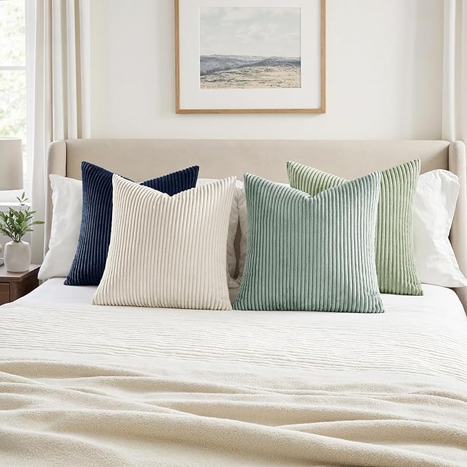 MIULEE Boho Farmhouse Muted Teal Throw Pillow Covers 18x18 Inch Set of 4