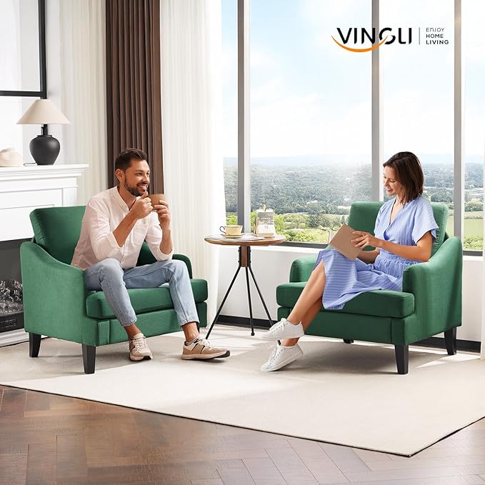 VINGLI Linen Fabric Accent Chairs Set of 2, Comfy Sofa Chair Living Room