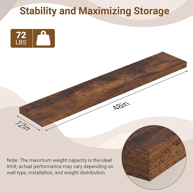 48 Inch Floating Shelves, 12 Inch Deep Floating Shelves