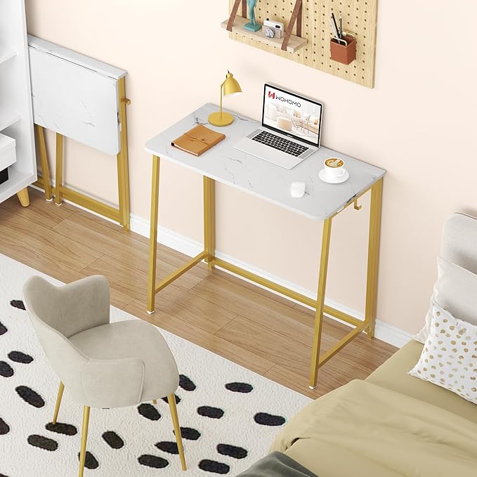 WOHOMO Folding Desk, Small Writing Desk 39.4", Space-Saving Foldable Laptop