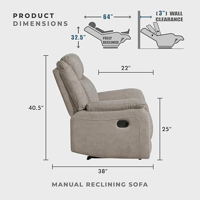 Lexicon Manual Double Reclining Sofa, Polished Microfiber Upholstered 3 Seater