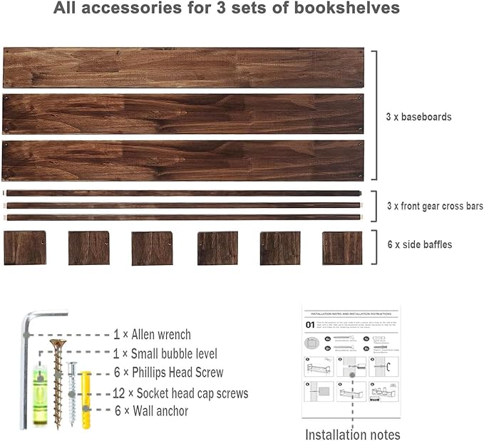 AZSKY Nursery Book Shelves Deep Walnut Wall Mount Floating Book Shelf