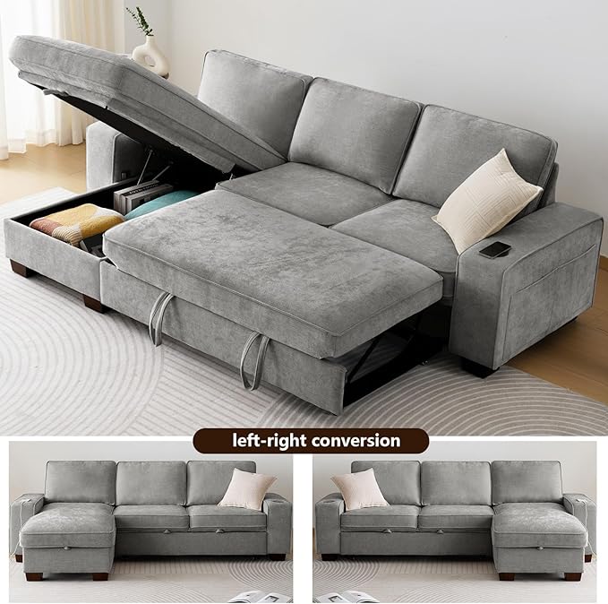 99" Convertible Sleeper Sofa Bed, L Shaped