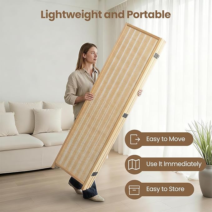 4 Panel Room Divider and Extra Wide Folding Privacy Screen, Bamboo Room Divider