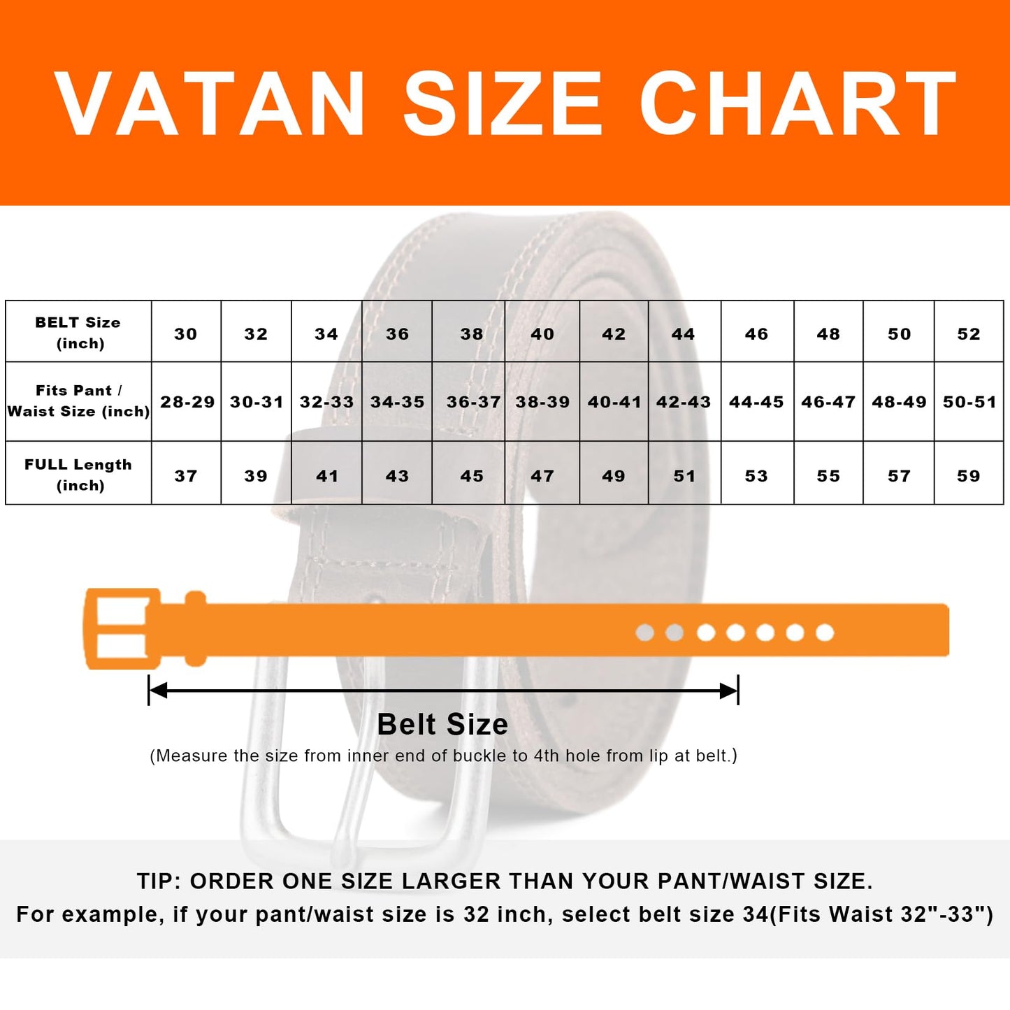 VATAN Men's Genuine Leather Casual Every Day Jeans Belts, Handmade Men Leather Belt with Gift Box, 36 (Fit Waist 34)