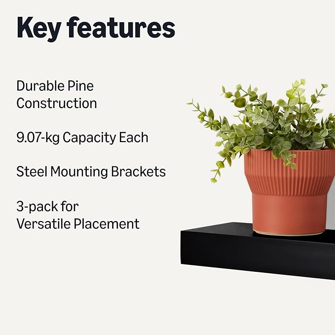 Amazon Basics Wood Floating Wall Shelves, 15.8" x 5" x 1.8"