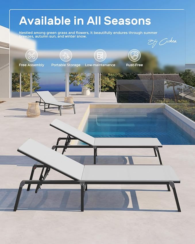 Patio Chaise Lounge Chair Set of 4, Foldable Lounge Chair