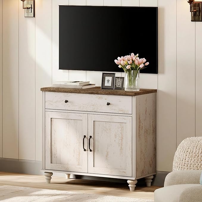 WAMPAT Farmhouse TV Stand for TVs Up to 43 inch, Wood Universal TV Stand