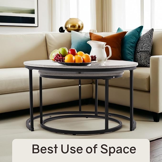 Otterease Nesting Tables Set of 2, 31.5" Round Coffee Table, Large Nesting