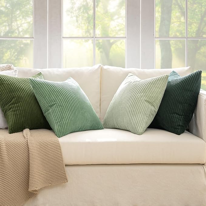 MIULEE Boho Farmhouse Sage Green Throw Pillow Covers 20x20 Inch Set of 4