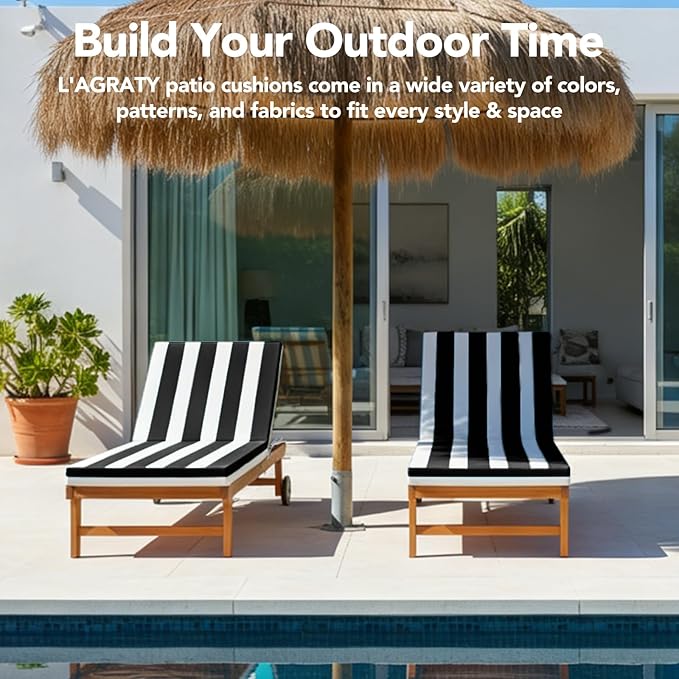 L'AGRATY Outdoor Lounge Chaise Cushion: 72x21x3 Inch Waterproof Lounge Chair