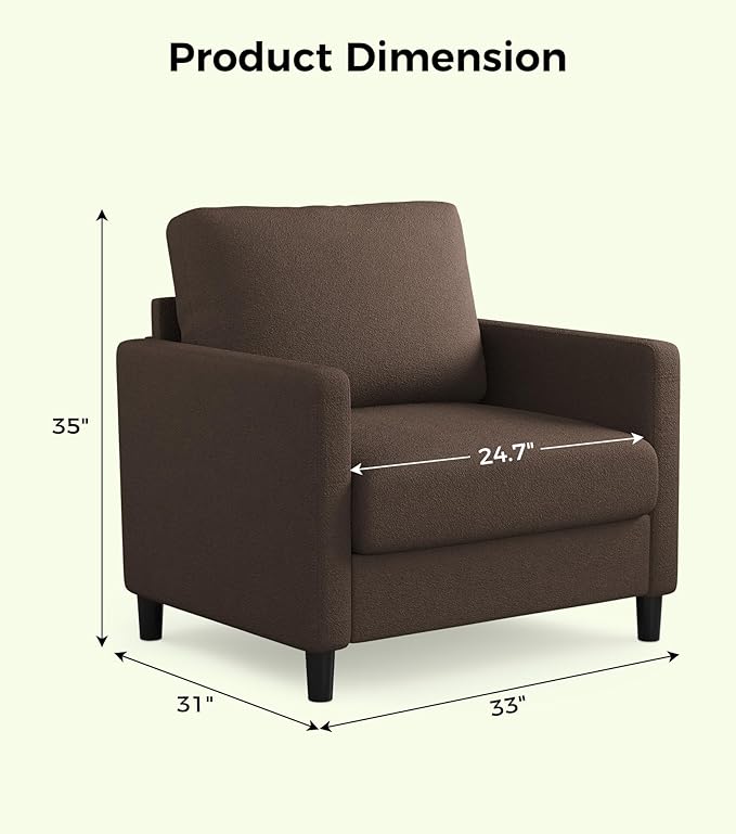 Welzona Sofa Accent Chair, Tool-Free Setup Living Room Accent Chairs, Comfy Arm