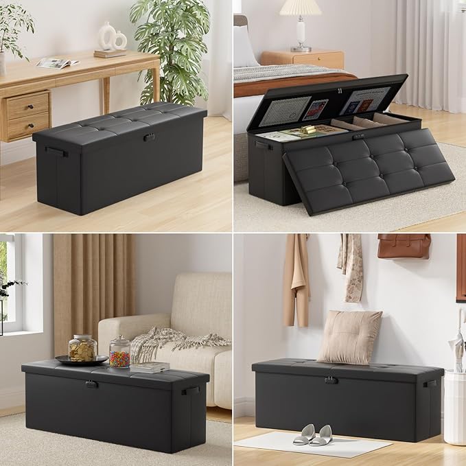 ENGPOW Storage Ottoman, Fireproof Folding Bench