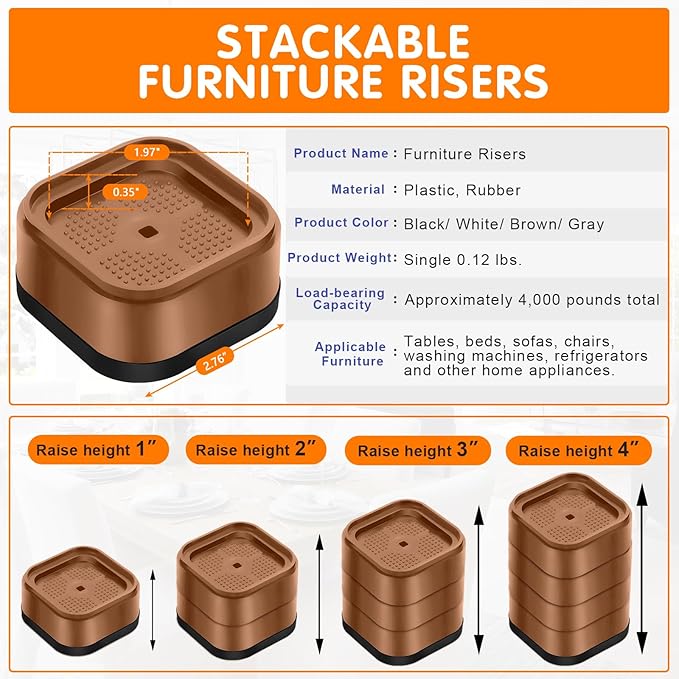 shouwuhho 9 Pack Furniture Risers Adjustable Bed Risers Heavy Duty Lifts Height
