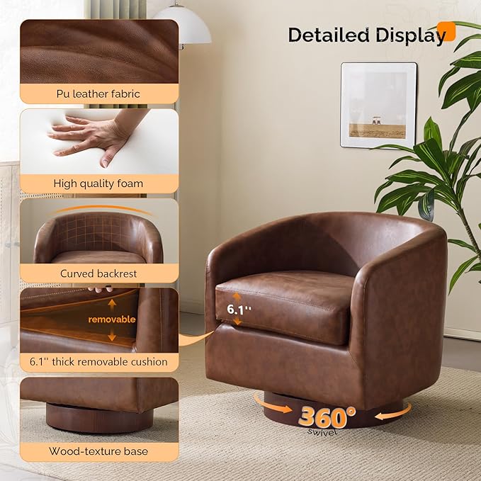 VINGLI 360°Swivel Accent Chair