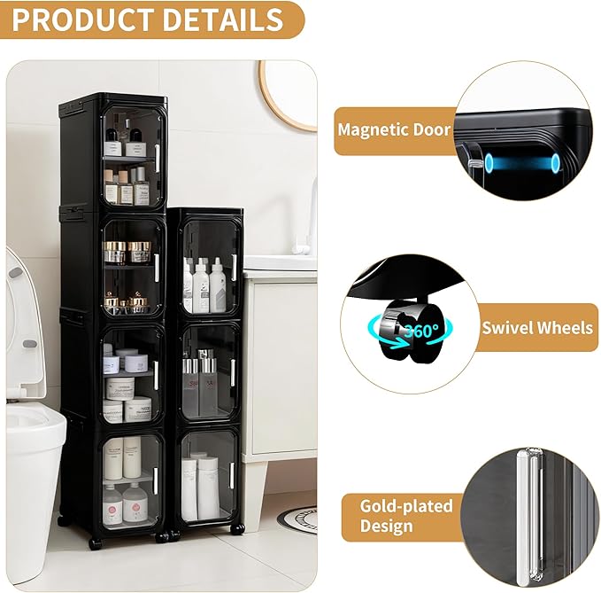 5-Tier Tall Narrow Storage Cabinet, Slim Bathroom Storage Cabinet