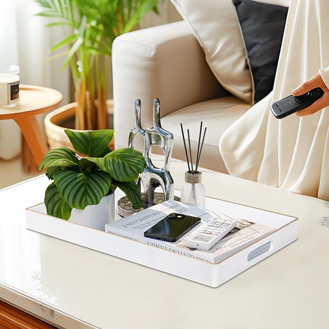 MAONAME White Decorative Tray for Coffee Table, Modern Serving Tray