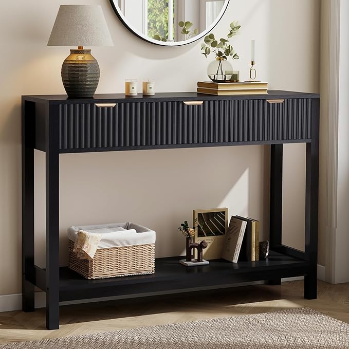 Nasonet Fluted Console Table, Wooden Sofa Table