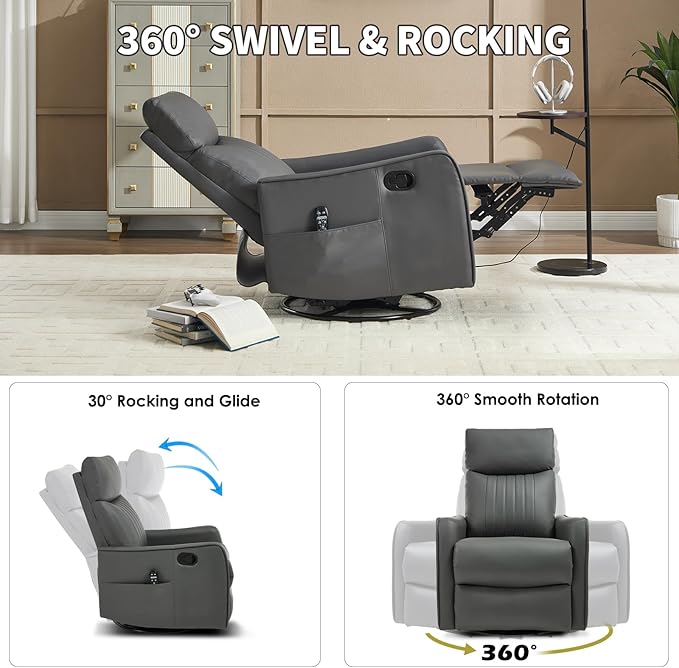 Trustyue Swivel Rocker Recliner Chair, 360° Swivel Recliner