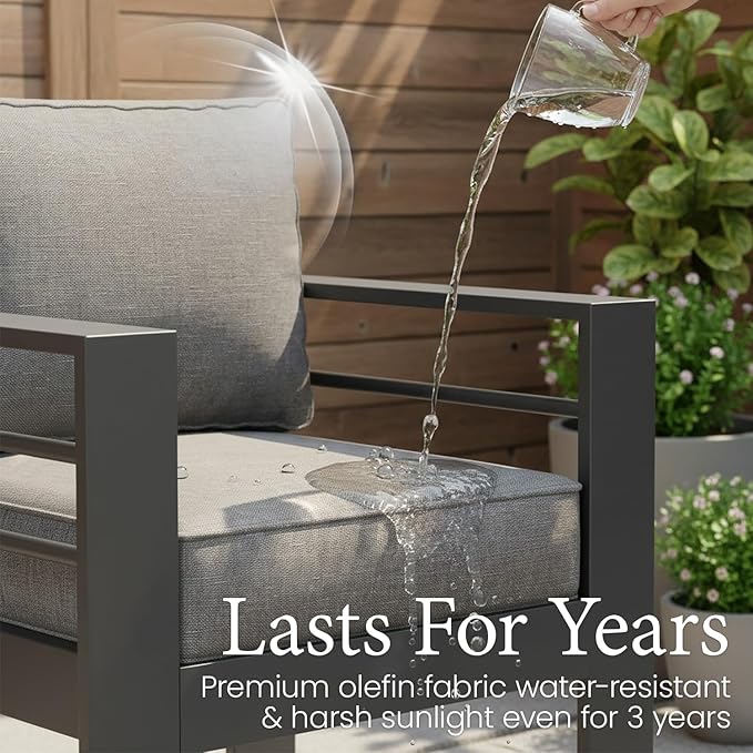 LayinSun Outdoor Aluminum Furniture Set, 4 Pieces Patio Sectional Conversation