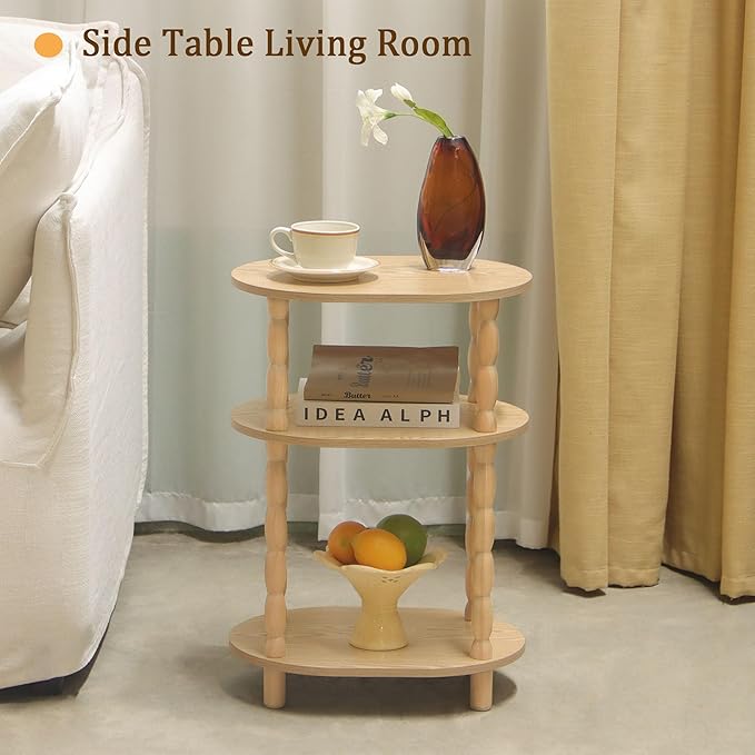 MaxSmeo End Table with Charging Station, Small Oval Side Table