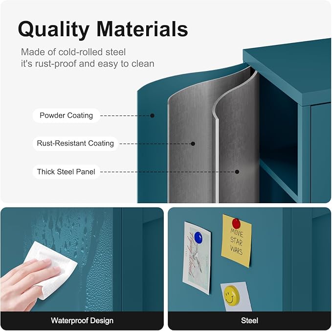 Bevivog Bathroom Floor Storage Cabinet, Metal Storage Sideboard