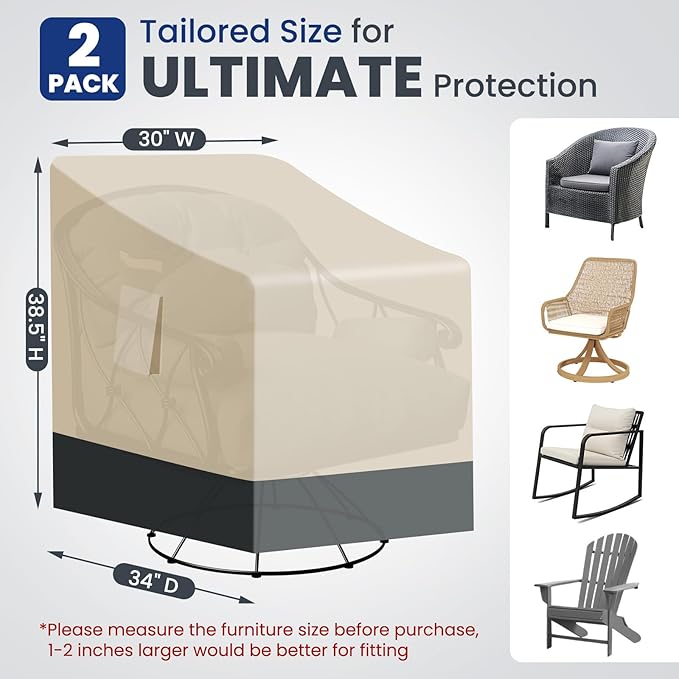 2 Pack Extra Heavy Duty Waterproof Patio Chair Covers