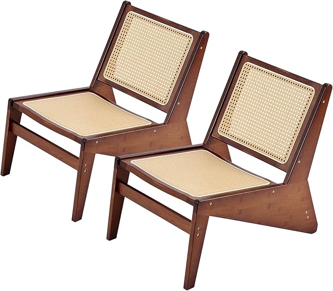 Welnow 2-Pcs Mid Century Rattan Accent Chair, Bamboo Wood Lounge Chair