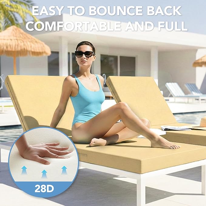 L'AGRATY Outdoor Lounge Chaise Cushion: 72x21x3 Inch Waterproof Lounge Chair