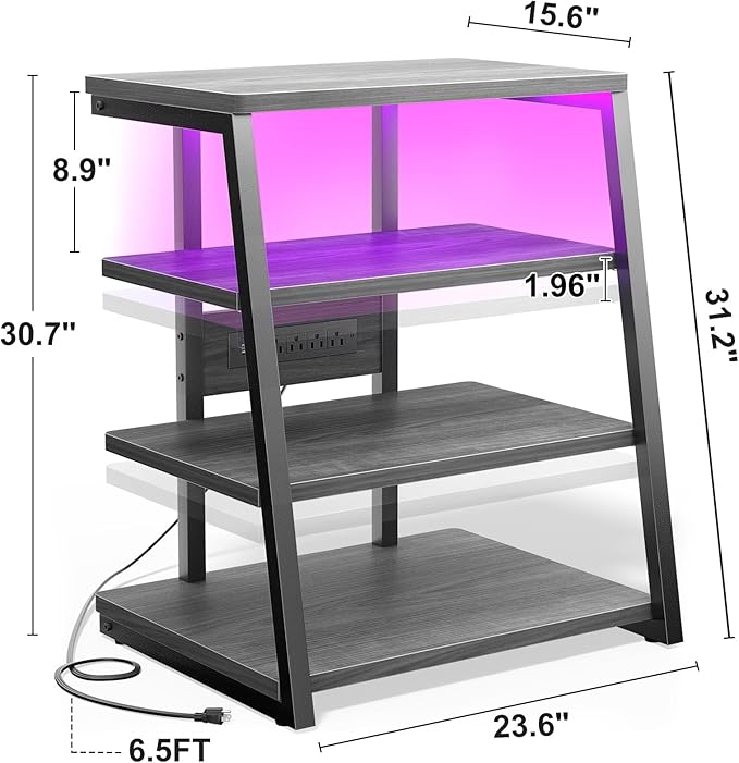 Besiost AV Media Stand with Outlets, Media Console with LED Lights, Stereo