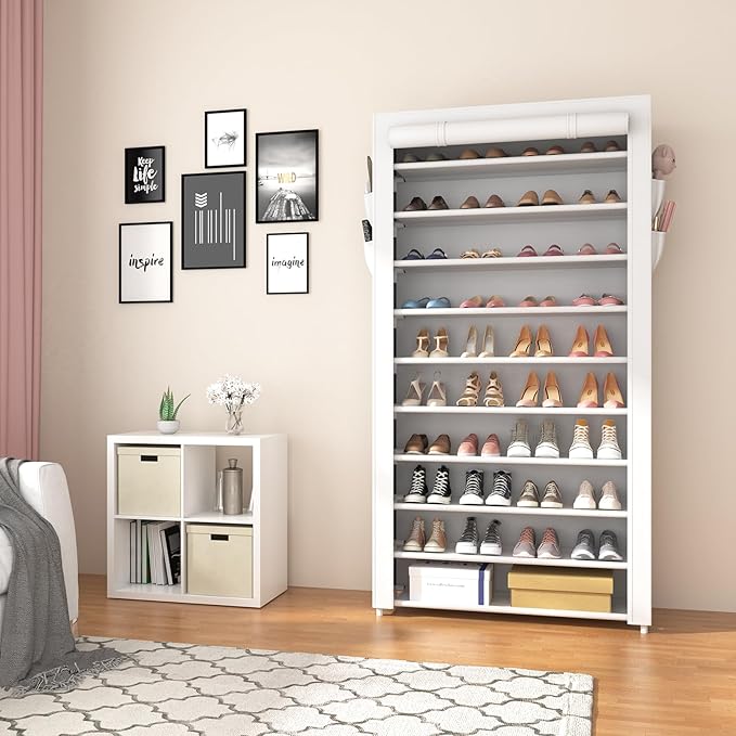 ROJASOP Shoe Rack with Covers 10 Tier Large Shoe Organizer Tall Shoe Closet