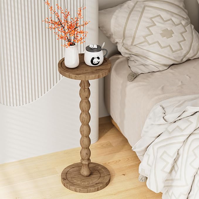 2 Pack Solid Wood Drink Table, Rubber Wood‌ Small Round Side Table