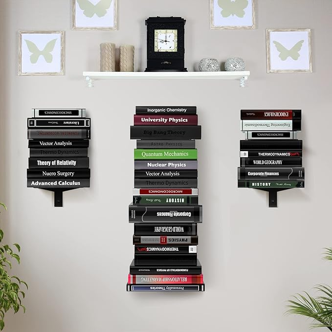 Floating Book Shelves for Wall, 8 Tier Invisible Floating Bookshelf, Vertical