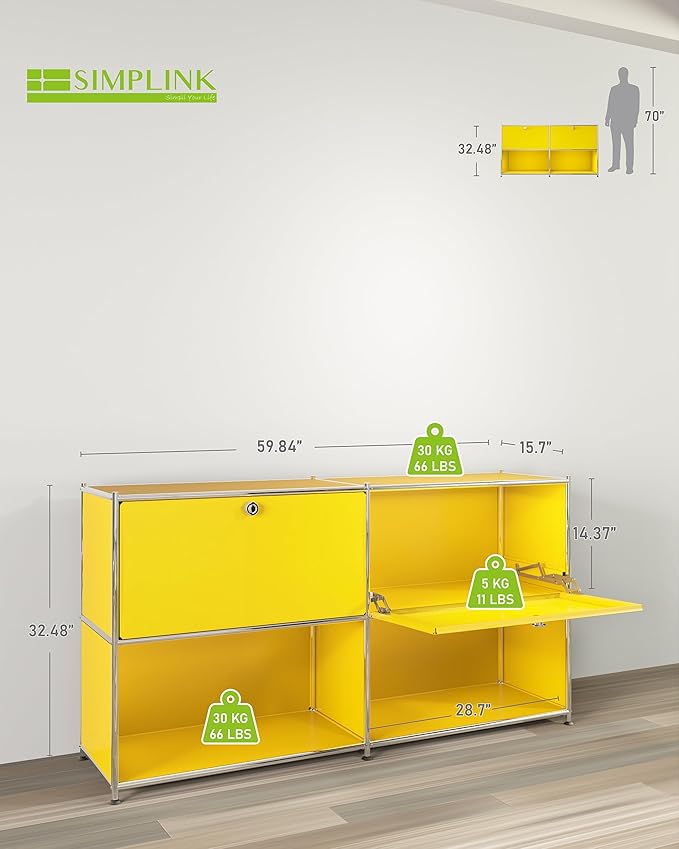 Metal Sideboard with 2 Flap Doors, DIY Modern Home Furnishing, Foyer