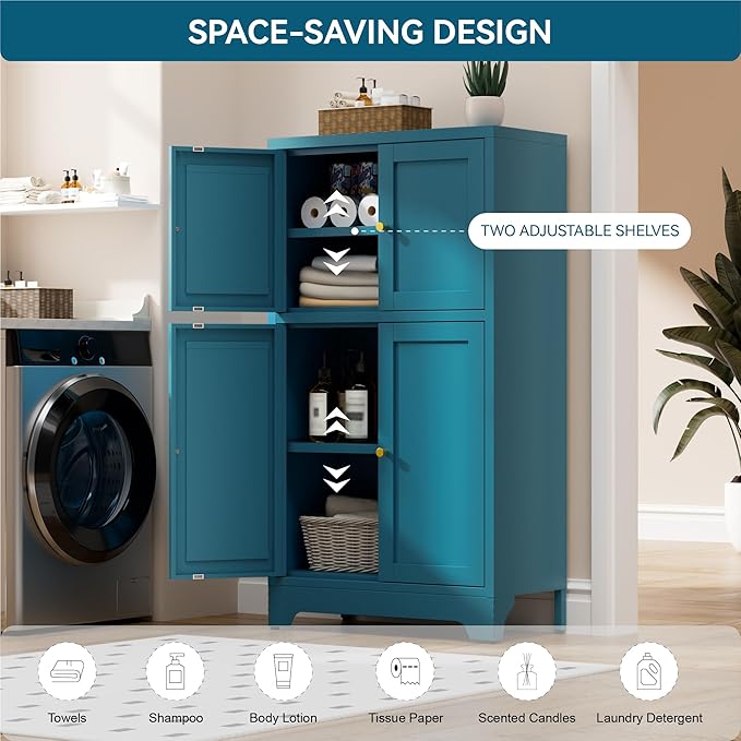 Bevivog Bathroom Floor Storage Cabinet, Metal Accent Cabinets